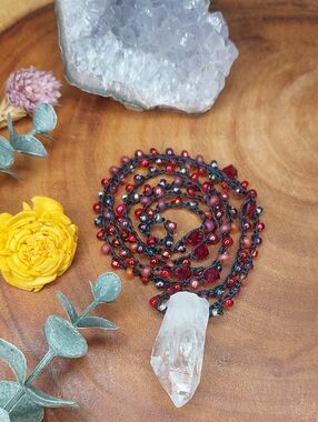 Hand Crafted Quartz Crystal Necklace, Red, Crystals Jewelry, by Rust Belt R…